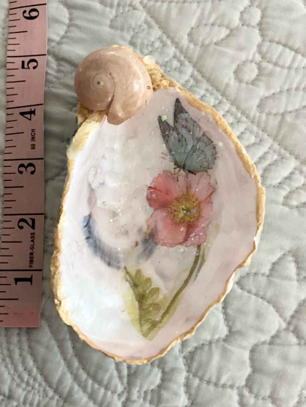 Handmade Decoupage Oyster Shell Trinket Dish 5 inches